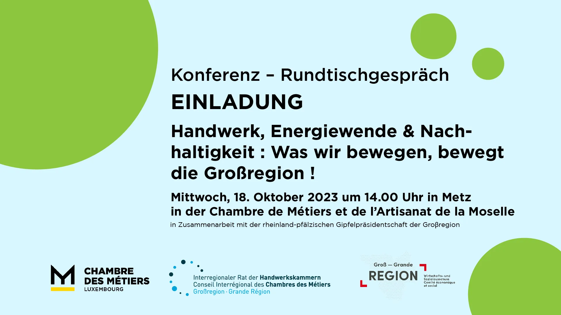 EINLADUNG: Handwerk, Energiewende & Nachhaltigkeit : Was wir bewegen, bewegt die Groβregion !