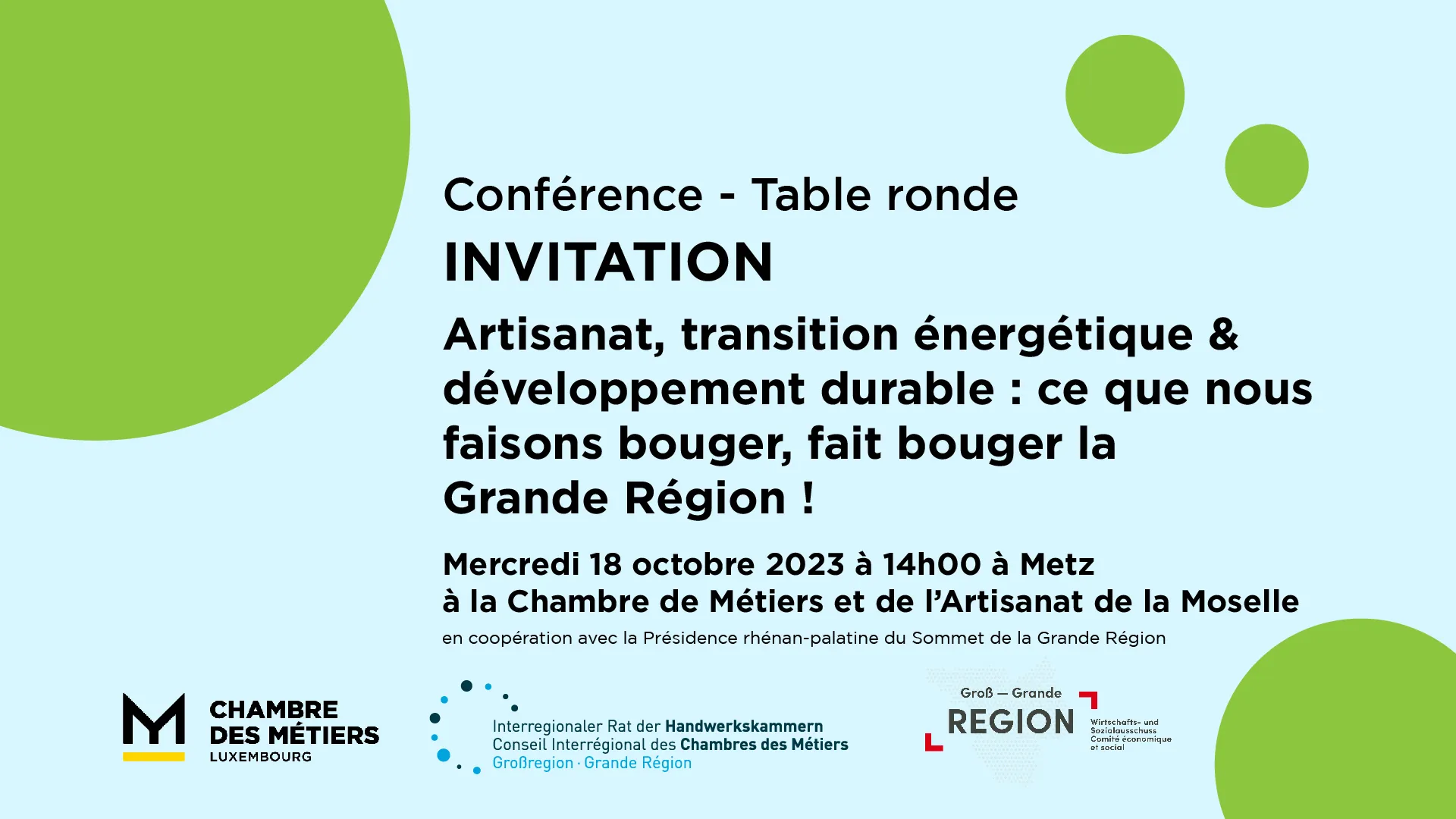 INVITATION : Artisanat, transition énergétique & développement durable : ce que nous faisons bouger, fait bouger la Grande Région !