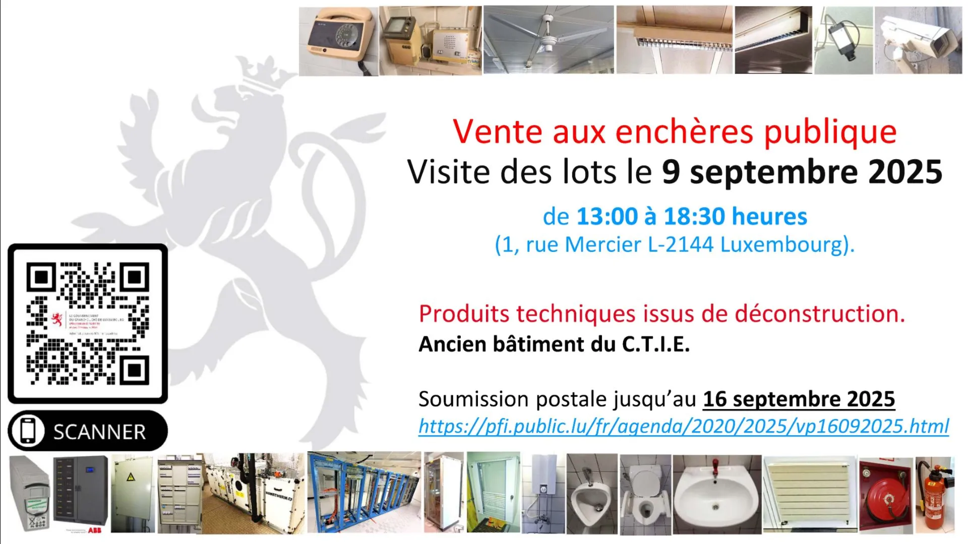 Vente aux enchères publique – équipements techniques du bâtiment CTIE