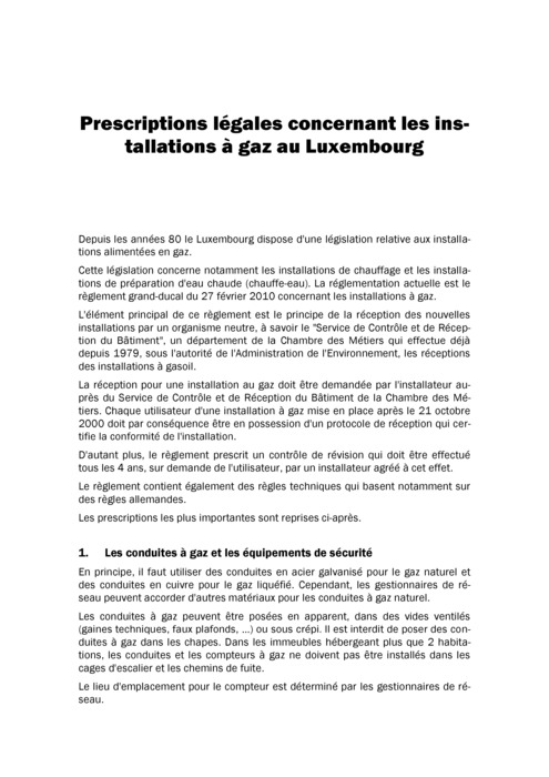 Prescriptions légales concernant les installations à gaz au Luxembourg
